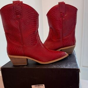 SHU SHOP Red Western-Style Women's Boots